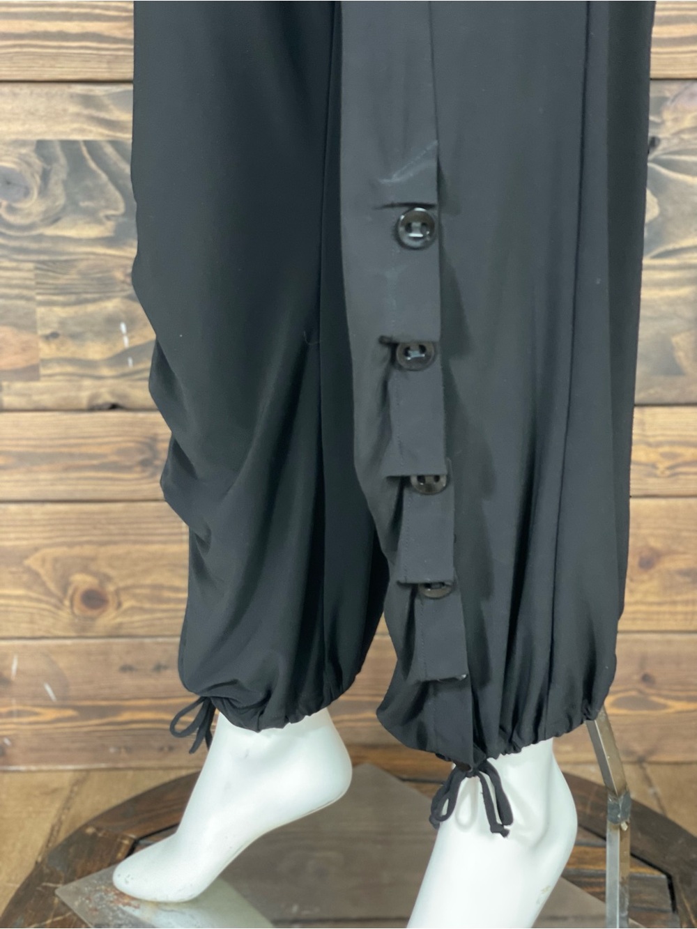 IC by Connie K | Black Pull-Cuff Wide Leg Pants Button Up Swag Draped Joggers - Picture 10 of 11